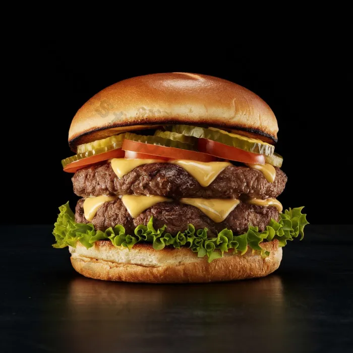 Burger généreux sur fond noir
